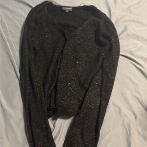 Metallic Black & Gold Open Cardigan Sweater